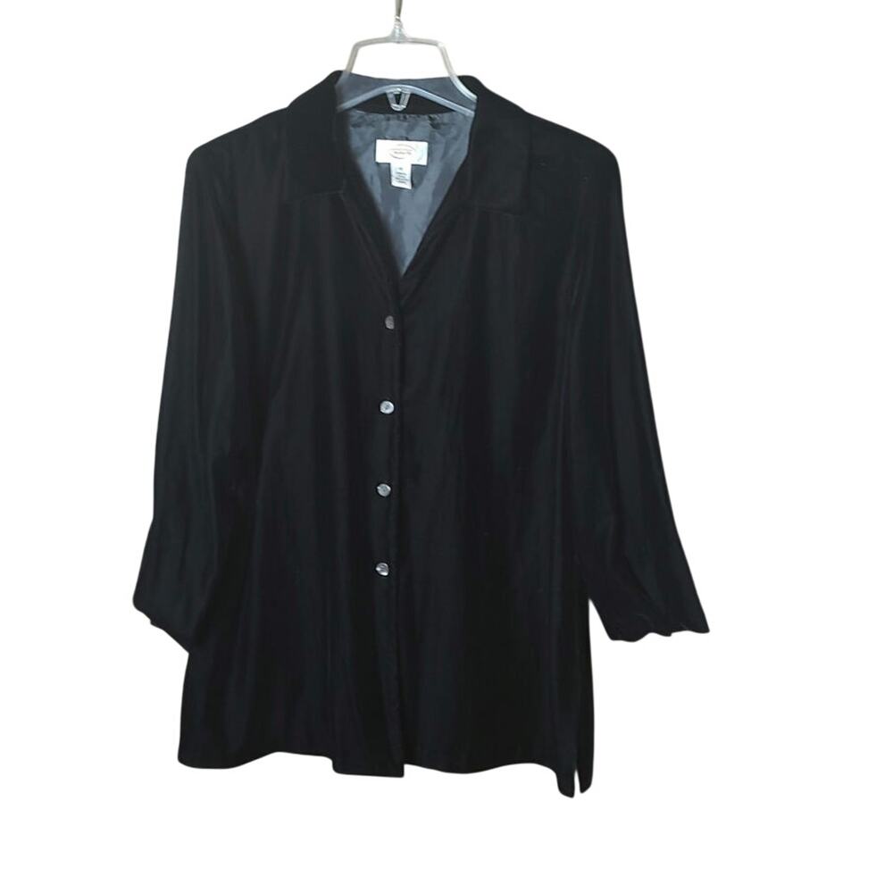 VTG Talbots Black Velvet Collared Button Front Heavyweight Blouse Women 12